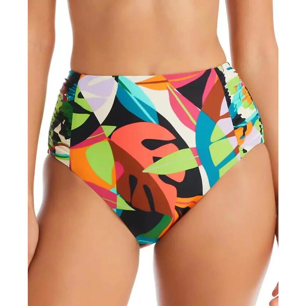 Bar III MULTI Tropical Dreams Side-Shirred High-Waist Bikini Bottom, Size XL